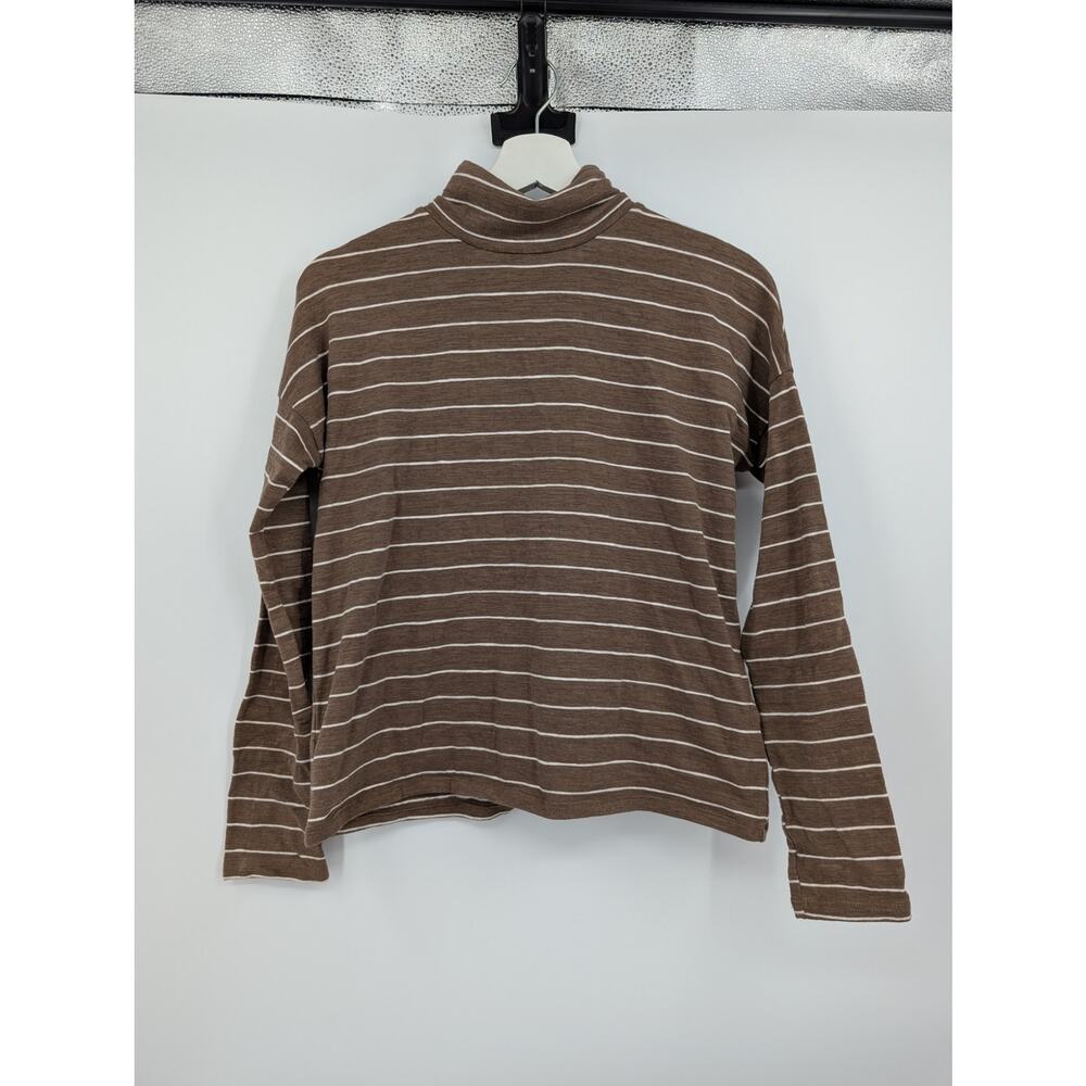 Madewell Turtleneck Brown White Stripe Women's XS Base Layer Cold Weather